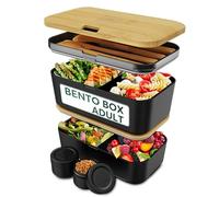 Umami Porta Pranzo Lunch Box Impilabile Con 4 Scomparti E Posate, Sicuro Per Microonde Lavastoviglie, Portapranzo Ufficio, Bento Lunchbox Ermetico Per Adulti Schiscetta Pranzo Nero Annidabile, 1500 ml