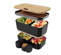 Umami Porta Pranzo Lunch Box Impilabile Con 4 Scomparti E Posate, Sicuro Per Microonde, Lavastoviglie, Portapranzo Ufficio, Bento Lunchbox Ermetico Per Adulti, Schiscetta Pranzo, Faggio Nero, 1500 ml