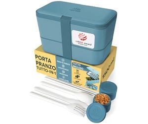 Umami Porta Pranzo Lunch Box Impilabile Con 4 Scomparti E Posate, Sicuro Per Microonde, Lavastoviglie, Portapranzo Ufficio, Bento Lunchbox Ermetico Per Adulti, Schiscetta Pranzo, Menta Blu,1500 ml