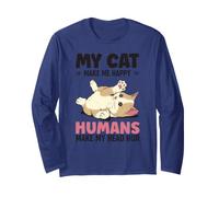 Umani Make My Head Hur Upside Down Cute Kitty Cartoon Cat Maglia a Manica