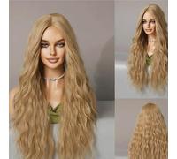 Umani Piccola parrucca riccia, capelli lunghi for donne con grandi onde(Yellow)