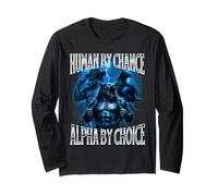 Umano per Caso Alpha per Scelta Strano Divertente Alpha Wolf Meme Maglia a Manica