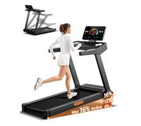 UMAY Tapis Roulant Salvaspazio con 16% Pendenza, 14KM/H Tapis Roulant Elettrico Pieghevole con Cardiofrequenzimetro, Tapirulan da Casa 3.5HP con Display LED, Carico massimo di 180 kg