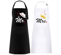 umboom 2 Pezzi Mr & Mrs Grembiuli, Grembiule per Coppie Set, Regolabile Grembiule con 2 Tasche, Regalo da Cucina per Matrimonio, San Valentino, Fidanzamento, Anniversario, Natale (Bowlerhat & Crown)