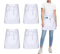 umboom 4 Pezzi Bianco Grembiule Cameriere, Corto Grembiuli da Cucina con 3 Tasche per Uomo Donna Cuoco Lavoro Bistrot Ristorante Caffè Pittura Pulito Bar Giardino (Policotone - Bianco)