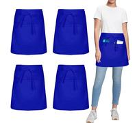 umboom 4 Pezzi Blu Grembiule Cameriere, Corto Grembiuli da Cucina con 3 Tasche per Uomo Donna Cuoco Lavoro Bistrot Ristorante Caffè Pittura Pulito Bar Giardino (Policotone - Blu)