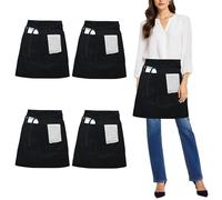 umboom 4 Pezzi Grembiuli da Cameriera Nero, Grembiule Vita con 3 Tasche, Grembiule Corto per Chef Lavoro Pulito Bistrot Giardino Bar Caffetteria Ristorante (Poliestere)