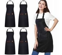 umboom 4 Pezzi Grembiuli Nero, Regolabile Grembiule da Cuoco con 2 Tasche per Uomo Donna, Professionale Grembiule da Lavoro per Cucina, Ristorante, Giardino, Pittura, Pasticceria (Impermeabile)