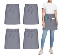 umboom 4 Pezzi Grigio Grembiule Cameriere, Corto Grembiuli da Cucina con 3 Tasche per Uomo Donna Cuoco Lavoro Bistrot Ristorante Caffè Pittura Pulito Bar Giardino (Policotone - Grigio)