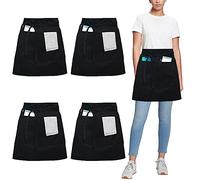 umboom 4 Pezzi Nero Grembiule Cameriere, Corto Grembiuli da Cucina con 3 Tasche per Uomo Donna Cuoco Lavoro Bistrot Ristorante Caffè Pittura Pulito Bar Giardino (Policotone - Nero)
