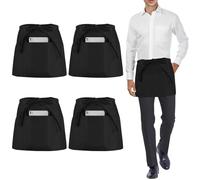 umboom 4 Pezzi Nero Grembiule Cameriere, Grembiuli da Cucina con 3 Tasche per Uomo Donna Cuoco Bar Bistrot Ristorante Caffè (Impermeabile - Nero)