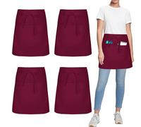 umboom 4 Pezzi Rosso Grembiule Cameriere, Corto Grembiuli da Cucina con 3 Tasche per Uomo Donna Cuoco Lavoro Bistrot Ristorante Caffè Pittura Pulito Bar Giardino (Policotone - Rosso)