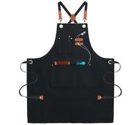 umboom Grembiuli da Tela, Nero Chef Cucina Grembiule per Uomo Donna con Cinturino Regolabile e 3 Tasche per Camerieri Lavoro Giardino Ristorante Bar Pittura, Incrocio Posteriore