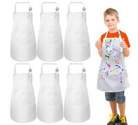 umboom Set di 6 Grembiuli per Bambini, Ragazzo Ragazza Cuoco Grembiule, Regolabile Bambini Grembiule con 2 Tasche per Artista, Scuola, Cucinare, Pittura, Giardinaggio (Bianco