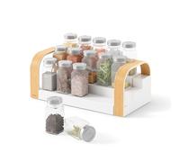 Umbra Bellwood Scaffale per spezie Espandibile, Bianco/naturale | Legno sostenibile, senza assemblaggio, organizer dispensa, Plastica riciclata