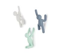 Umbra Buddy Appendiabiti da Parete, Set da 3, Bianco/Menta/Blu | Facile da montare, include viti e tasselli, per cappotti accessori e asciugamani, portata 2,2 kg, Plastica riciclata