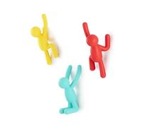 Umbra Buddy Appendiabiti da Parete, Set da 3, Rosso/Blu/Giallo | Facile da montare, include viti e tasselli, per cappotti accessori e asciugamani, portata 2,2 kg, Plastica riciclata