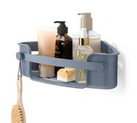 Umbra Flex mensola angolare adesiva per doccia e bagno, Blu Ardesia | Striscia senza danni, fori di drenaggio integrati, 2 ganci, varie superfici, plastica