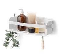 Umbra Flex Ripiano doccia adesivo per il bagno, Bianco | Non danneggia pareti, fori di drenaggio integrati, striscia impermeabile, facile da pulire