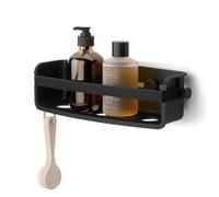 Umbra Flex Ripiano doccia adesivo per il bagno, Nero | Fori drenaggio integrati, compatibile piastrelle cartongesso cemento, non poroso, include 2 ganci, 32,7 x 11,7 x 8,6 cm