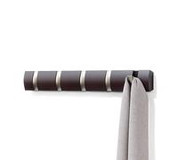 Umbra Flip Attaccapanni da parete con 5 ganci ribaltabili, Pioppo, Espresso