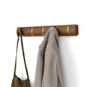 Umbra Flip Attaccapanni da parete con 5 ganci ribaltabili, Pioppo, Noce chiaro/oro caldo