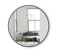 Umbra Hub Specchio da parete rotondo con cornice in gomma, 94 cm, Nero | Aumenta la luminosità, filo sul retro per appendere, installazione facile, design versatile, bordo protettivo
