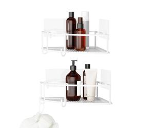 Umbra Portaoggetti angolari Cubiko, set di 2, Bianco | Acciaio, Design Moderno, Niente Danni, Antiruggine, Mensola Angolare, Mensole Bagno, Strisce Adesive, Senza Fori