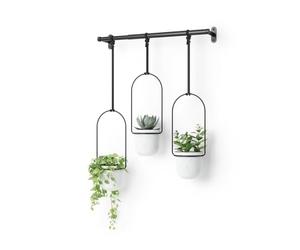 Umbra Triflora Portavasi da appendere per finestra, set da 3, Bianco/nero | Regolabile orizzontalmente e verticalmente, montaggio incluso, adatto a erbe aromatiche e rampicanti, polipropilene riciclato