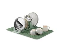 Umbra UDry Scolapiatti con tappetino - Scolapiatti da appoggio per cucina con tappetino assorbente in microfibra, organizer pieghevole per piatti, tazze e posate, Abete