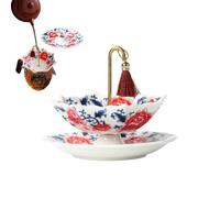 Umbrella Shape Ceramic Tea Strainer,Tea Infuser,Porcelain Loose Leaf Filter with Rotating Design,Multi-Purpose Funnel Tea Accessories for Kung Fu,Coffee,Brewing(red)