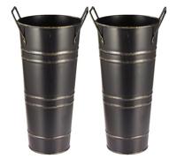Umbrella Stand For Entryway - Metal Floor Vase, 2-Pack Organizer | Retro Decor | Galvanized Iron Holder With Drip Tray and Walking Stick Storage For Home Mall Office Entrance Use