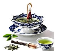 Umbrella Tea Infuser, Blue White Porcelain Umbrella Shape Ceramic Tea Strainer, Loose Leaf Tea Filter with Base for Gongfu Tea Brewing Coffee Accessories