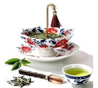 Umbrella Tea Infuser, Blue White Porcelain Umbrella Shape Ceramic Tea Strainer, Loose Leaf Tea Filter with Base for Gongfu Tea Brewing Coffee Accessories