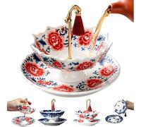 Umbrella Tea Infuser,Umbrella Shape Ceramic Tea Strainer, Traditional Chinese Blue White Porcelain Loose Leaf Filter with Rotating Design,for Kung Fu, Coffee, Brewing Accessories