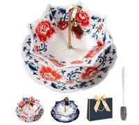 Umbrella Tea Strainer, Shape Ceramic Strainer, Blue & White Porcelain Loose Leaf Filter with Rotating Design, Multi-Purpose Tea Infuser for Kung Fu/Coffee/Brewing (B)