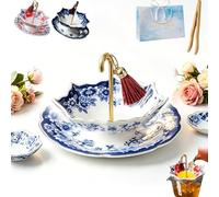 Umbrella Tea Strainer, Umbrella Shape Ceramic Tea Strainer, Chinese Blue & White Porcelain Loose Leaf Filter with Rotating Design, Creative Umbrellas Teas Infuser, Well Crafted and Detailed (A-1)