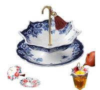 Umbrella Tea Strainer,Umbrella Shape Ceramic Tea Strainer,with Tassel,Porcelain Loose Leaf Filter with Rotating Design,Multi-Purpose Tea Infuser with Matching Base for Kung Fu/Coffee/Brewing (blue)