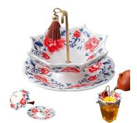 Umbrella Tea Strainer,Umbrella Shape Ceramic Tea Strainer,with Tassel,Porcelain Loose Leaf Filter with Rotating Design,Multi-Purpose Tea Infuser with Matching Base for Kung Fu/Coffee/Brewing (red)
