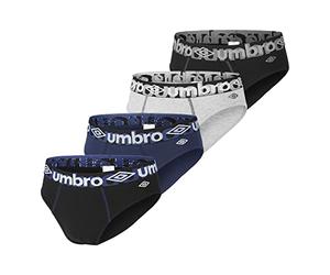 Umbro Slip da Uomo in Cotone, Set di 4 Slip da Uomo Comodi e Morbidi, Nero/Grigio/Marina, XL