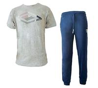 Umbro Tuta Uomo Pantalone Lungo Mezza Manica in Punto Cotone Art. 10280 (Grigio/Blu, M)