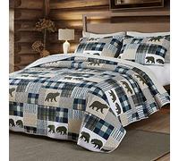 UMCHORD Set di biancheria da letto con copripiumino per letto matrimoniale, stile patchwork, rustico, per tutte le stagioni, leggero e reversibile, con 2 federe (Queen)