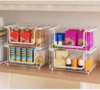 UMDONX 4 Pezzi Porta Frutta Cesto Portafrutta Impilabile in Metallo 39,5x32,5x20cm Grande Cestino da Cucina con Manico per Frutta e Verdura(Bianco)