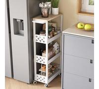 UMDONX Carrello con Ruote Portatutto Stretto a 4 Livelli in Metallo,Carrello da Cucina con Piano di Lavoro,Ripiano a Nicchia su Rotelle per Piccoli Ambienti,Soggiorno,Studio,Bagno(Bianco)