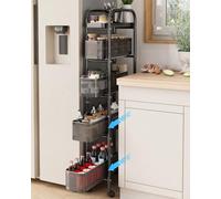UMDONX Carrello da cucina in metallo di alta qualità, con cassetti estraibili, 5 ripiani, per frutta e verdura, organizer sottile, con ruote universali bloccabili, colore nero