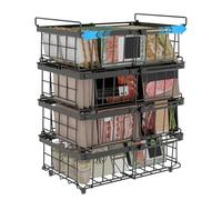 UMDONX Confezione da 4 scatole portaoggetti per congelatore, espandibili, impilabili, in metallo, con manici, colore nero, larghezza 29-45,5 cm