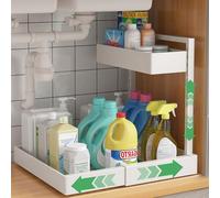 UMDONX Organizer Sottolavello Cucina 2 Livelli Metallo Organizer Larghezza Regolabile Organizzatore Sotto Lavello,Bianco