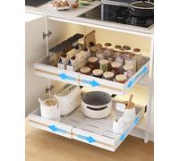 UMDONX Set da 1 Cassetto Estraibile per Armadio, Cassetti Estraibili per Cucina con Adesivo, Cassetto Telescopico Cucina Regolabili in Larghezza(30.5-51.5W X42D X7.5H CM,Bianco)