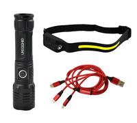 UMEGGHIO Torcia LED Ricaricabile, Torcia frontale LED ricaricabile, 10 Modalità di Luce, Impermeabile, Cavo ricarica 3 in 1 USB, Torcia da Lavoro e Sport, Kit da Campeggio
