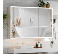 Umeiga Armadietto per medicine da bagno completamente assemblato con illuminazione a LED, 61 x 81 cm, specchio da bagno con contenitore, da incasso o da parete, in alluminio, armadietto per medicinali